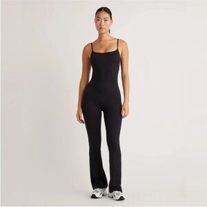 Quince Ultra-Form Kick Flare Jumpsuit black